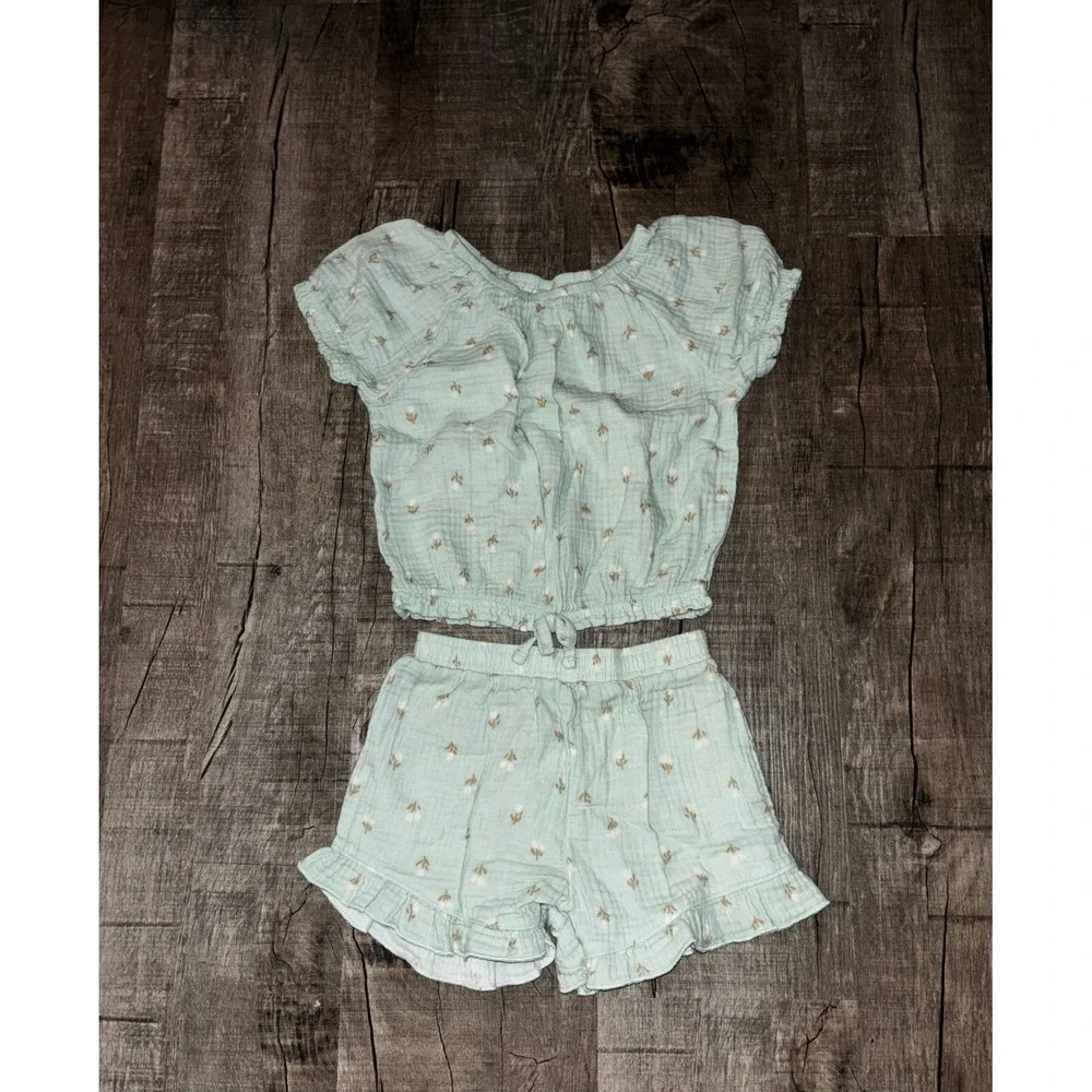 Member's Mark Girls Mint Green Floral Cotton Gauze Top and‎ Shorts Set 4T